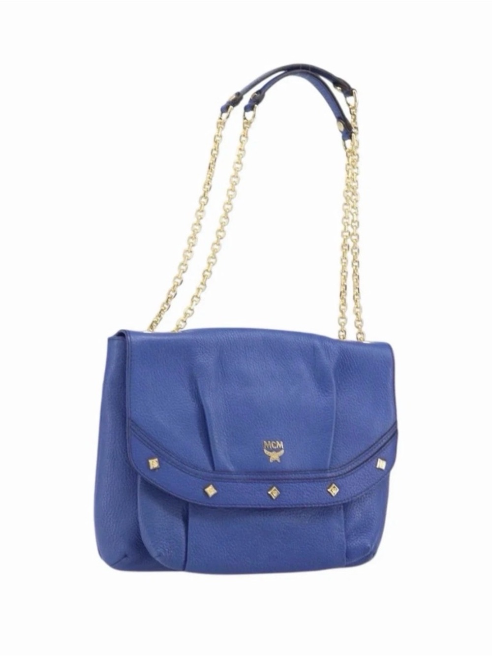 MCM Royal Blue Leather Chain Shoulder Bag with Gold Hardware Auth